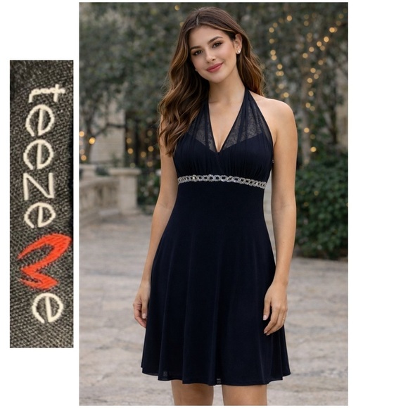 Teeze Me Dresses & Skirts - Teeze Me Navy halter dress w/silver sparkl…